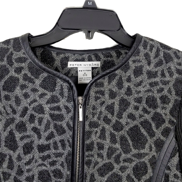 Peter Nygard Wm M Animal Print Wool Mix Lthr Jackt - Picture 2 of 5